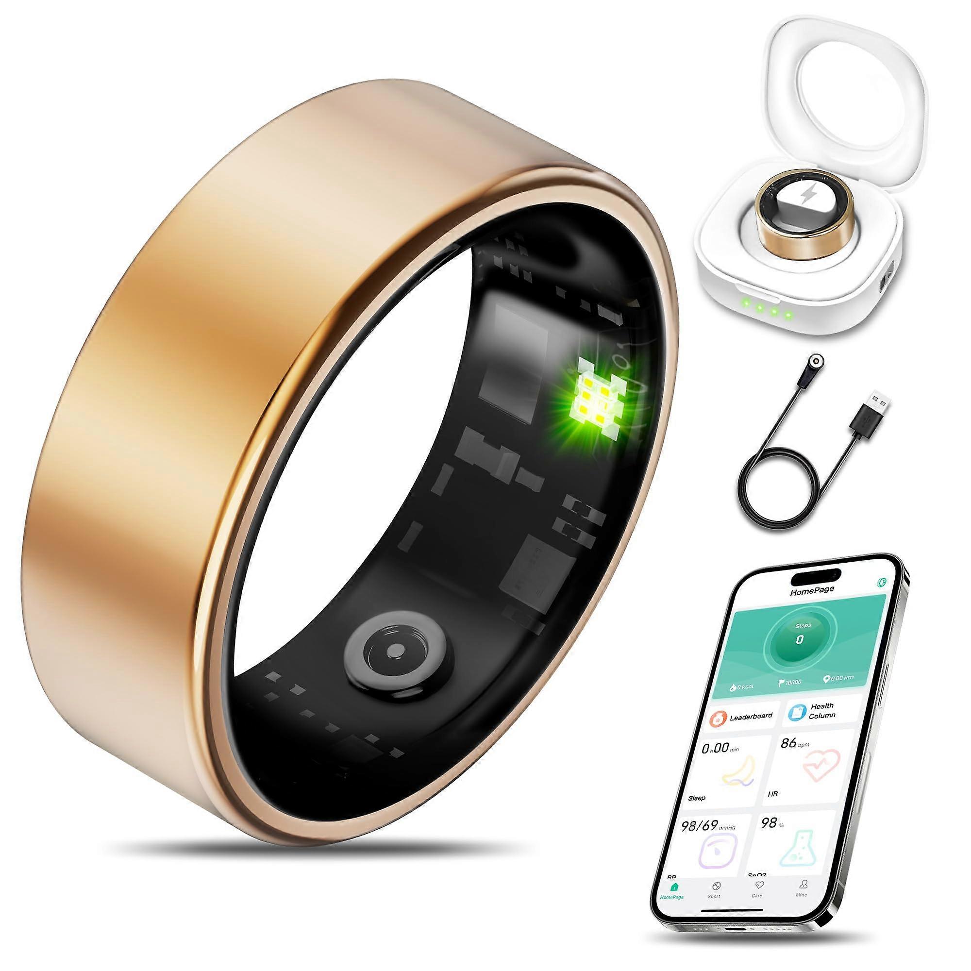 Smart Health Ring with Heart Rate, Sleep, Blood Pressure and Oxygen Monitoring, IP68 Waterproof, Rose Gold Size 8 for iOS and Android