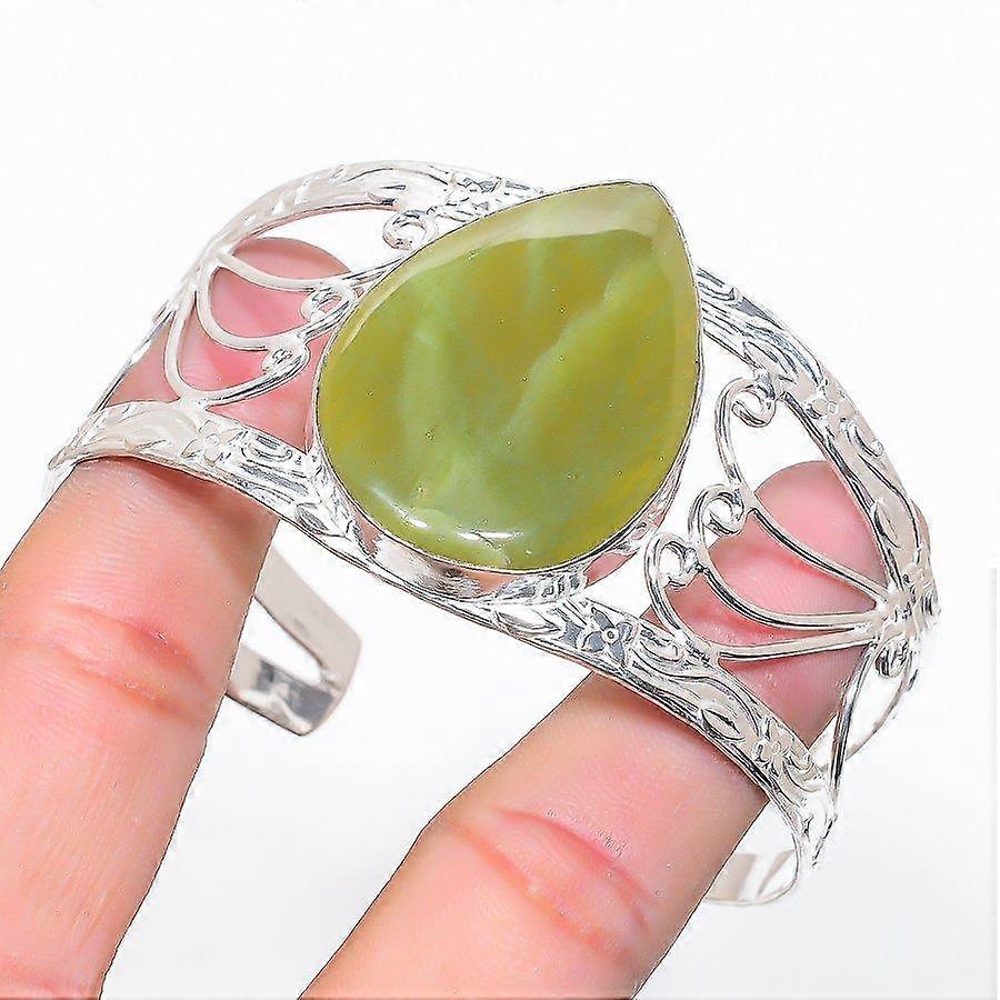Natural Nephrite Gemstone 925 Sterling Silver Cuff Bangle Adjustable g0i17