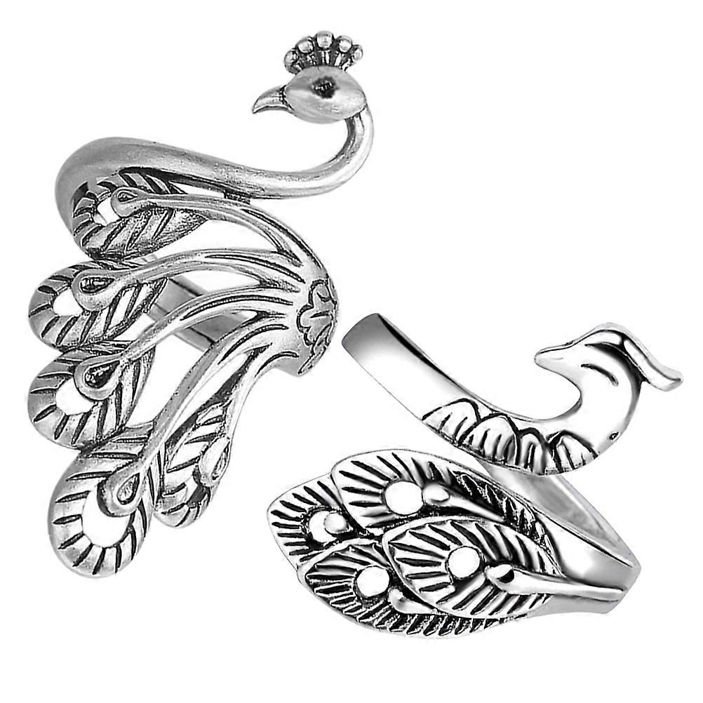 Yarn Guide Ring Peacock Crochet Ring for Finger 2Pcs Silver Alloy