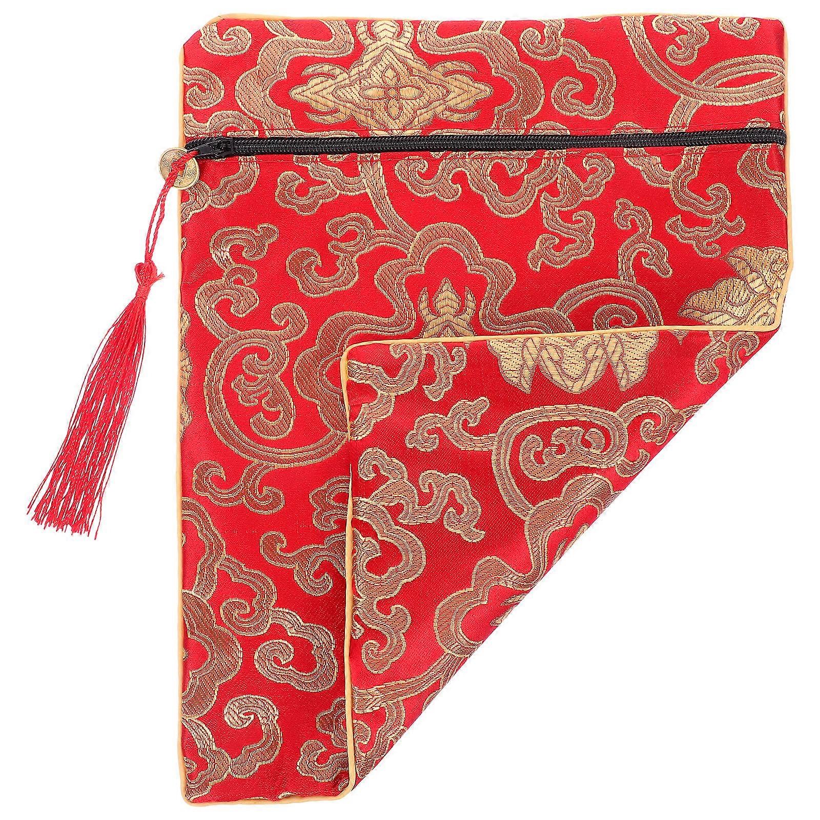 Red Buddhist Zen Book Wrap Silk Case for 1 Piece Scripture Storage
