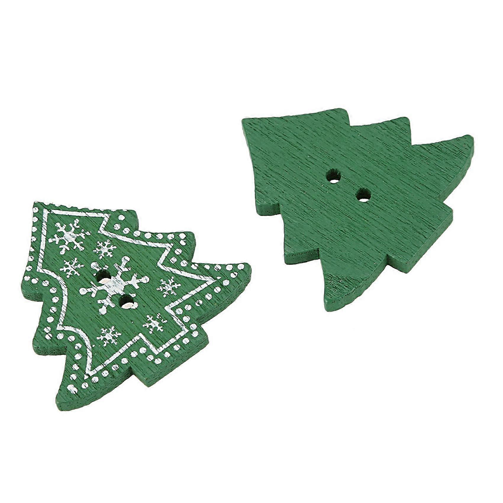100pcs Christmas Tree Shape Decor Embellishment Wooden Buttons with Two ...