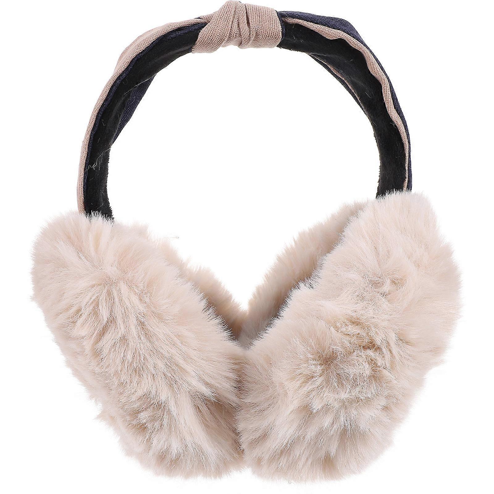 Beige Plush Ear Muff for Ear Warming with Comfortable Winter Wear