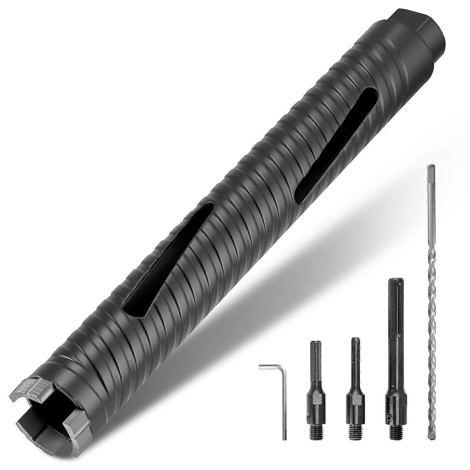 Core Drill Bit, 38 mm Diameter, 241 mm Drilling Depth, M16 Internal Thread, Diamond Dry Coring Bit with 3 Adapters
