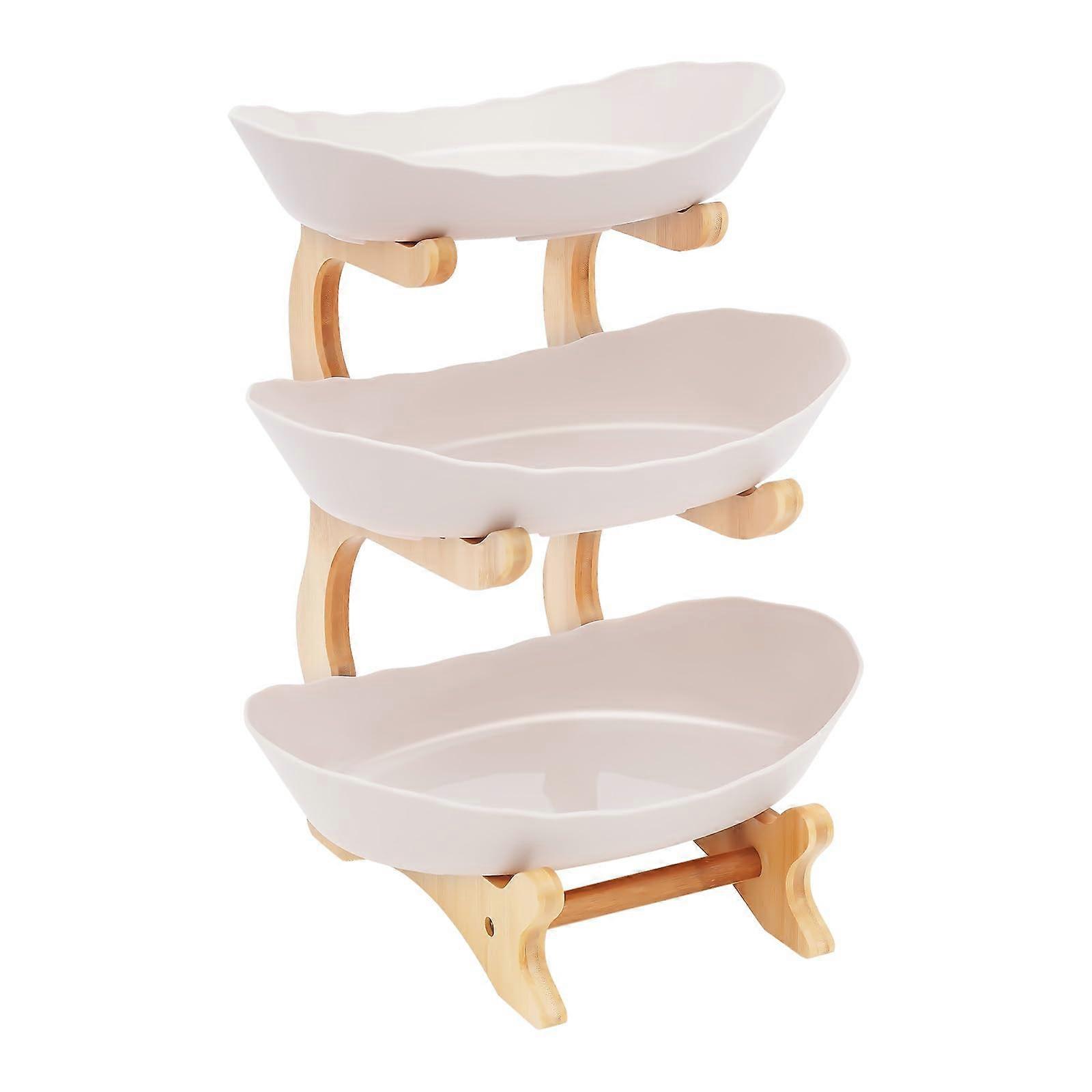 3 Tier Bamboo Fruit Bowl Stand with Stackable Serving Bowls for Kitchen Counter and Desserts
