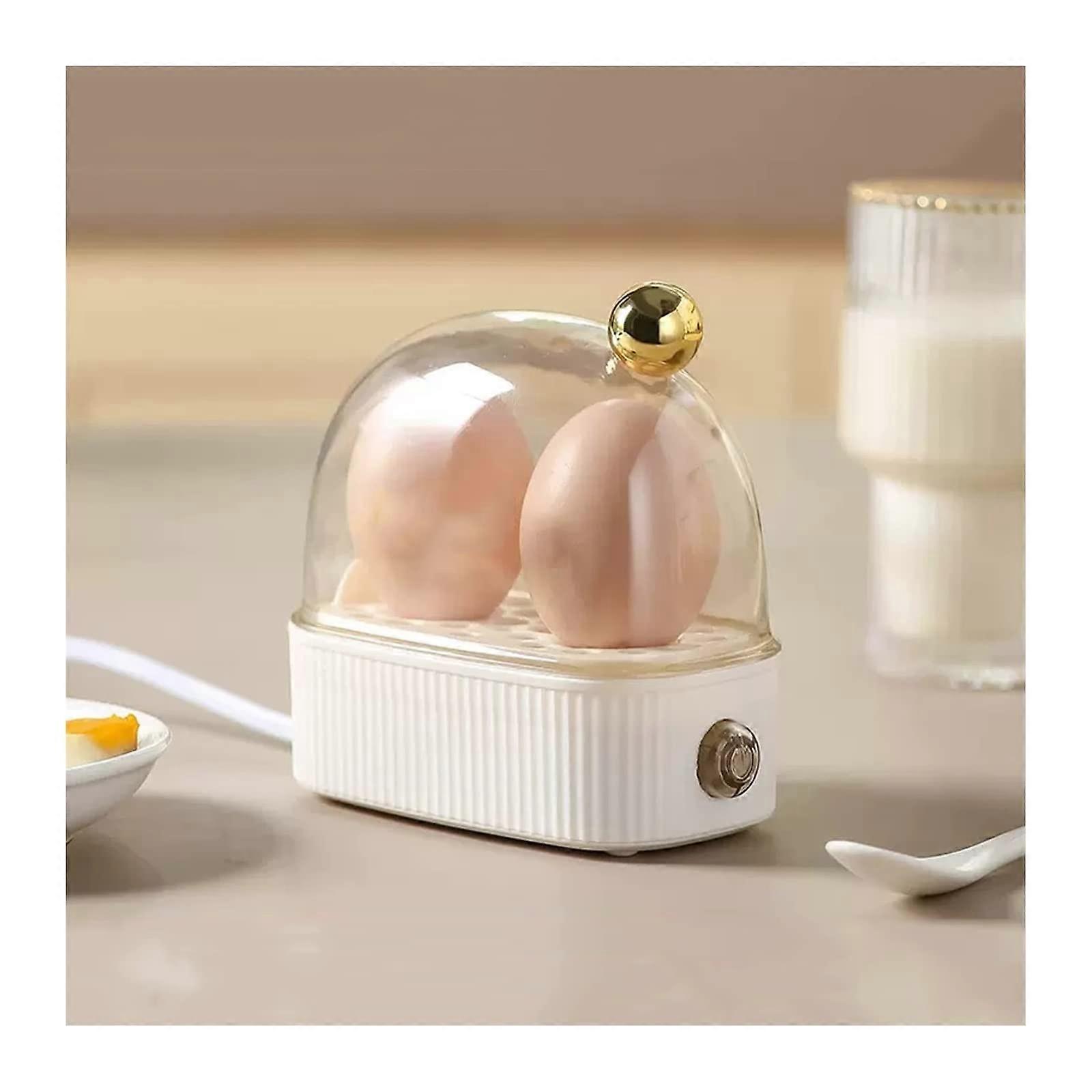 Electric Egg Cooker for 2 Eggs with Auto Timer, BurnProof Gold Handle, Compact Dorm and Home Use