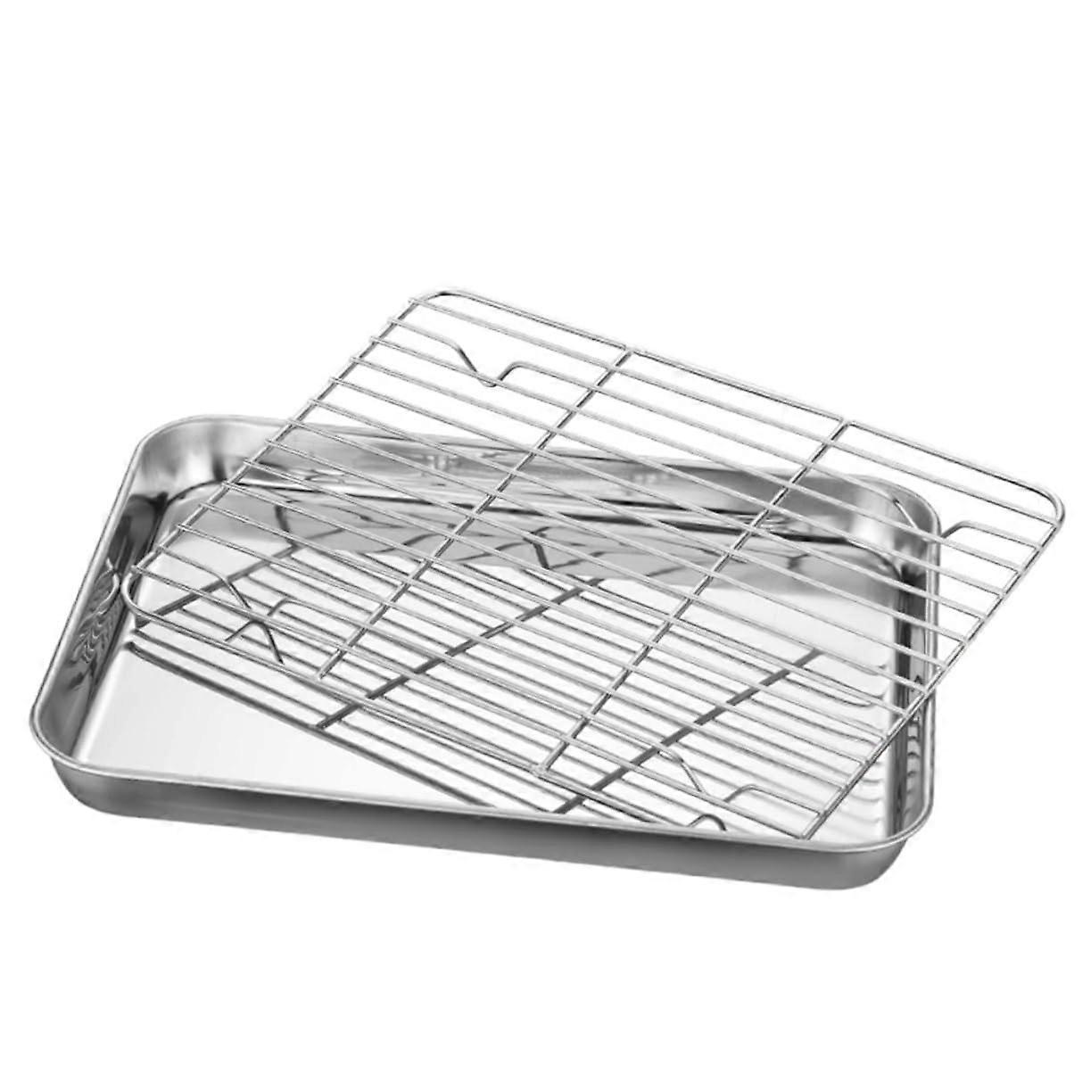Stainless Steel Square Steaming Tray with Ventilation Feet, MultiFunctional Stackable Plate 23.5x17.5cm