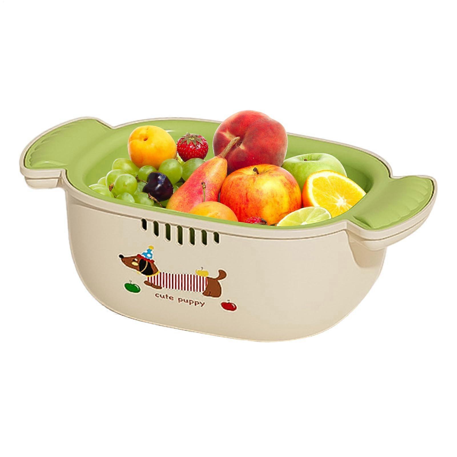 Kitchen Strainer Bowl with Integrated Drain Basket, SpaceSaving Fruit and Vegetable Washer, Green