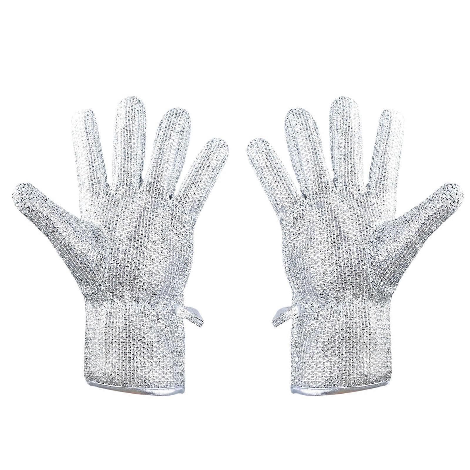 Dishwashing Gloves Silver Heavy Duty Kitchen Scrubber Gloves Reusable Quick Drying One Size