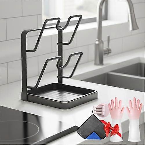 Pot Lid Holder with Spoon Rest and Removable Drip Tray, Double Layer Stovetop Organizer Rack