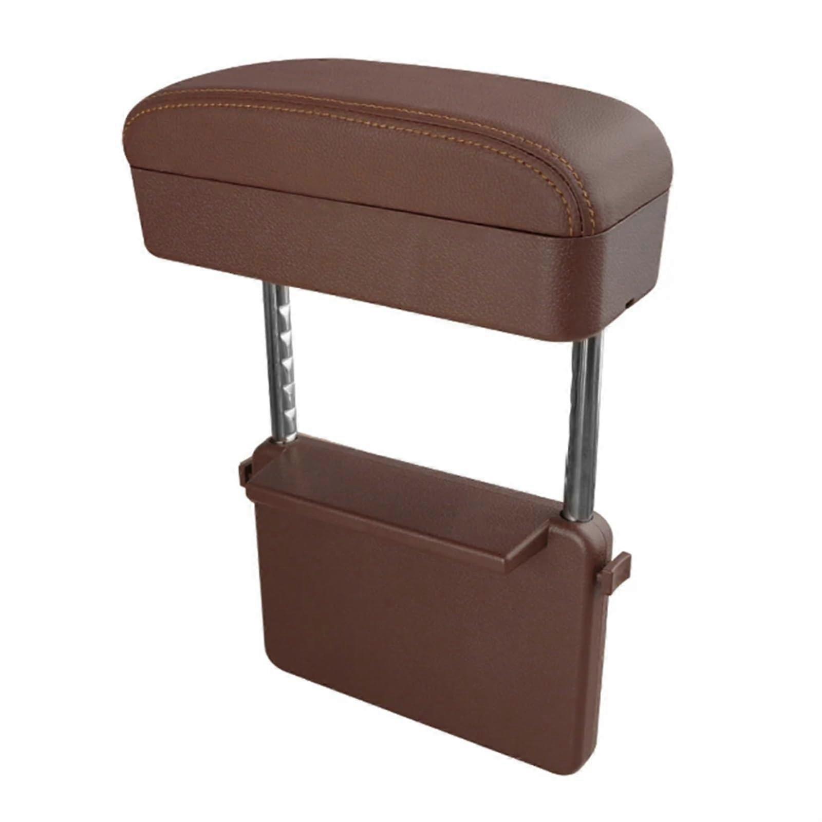 Car Armrest Box PU Leather Adjustable Height Elbow Support with Storage Organizer Brown