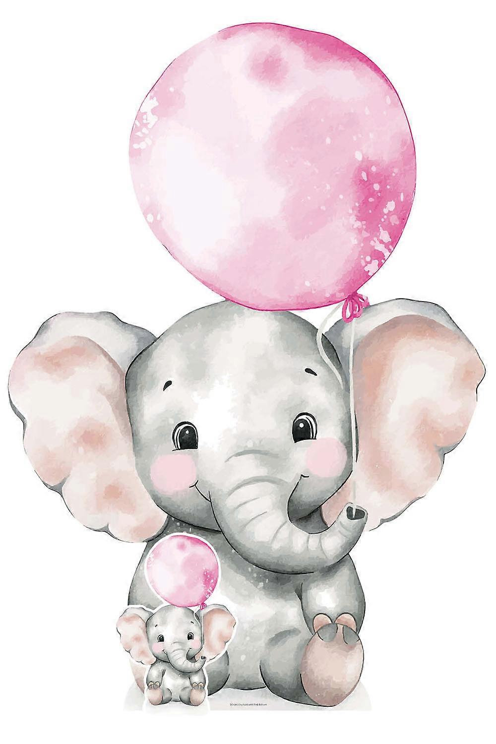 Cute Elephant Pink Balloon Cardboard Cutout / Standee