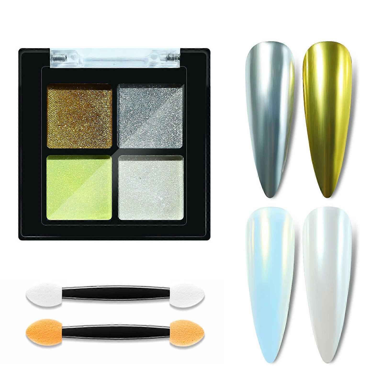 Chrome Nail Powder Aurora Kit with Mirror Effect, ColorShifting Finish, 4 Multicolor Set