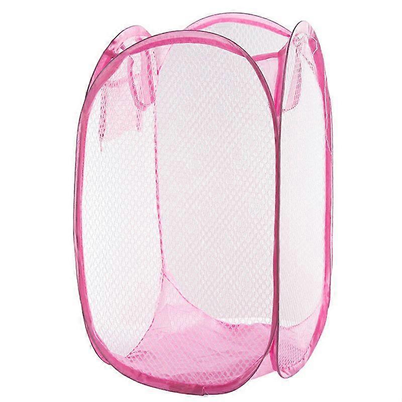 Foldable Up Easy Open Mesh Laundry Clothes Hamper Basket for College Dorm (Pink)