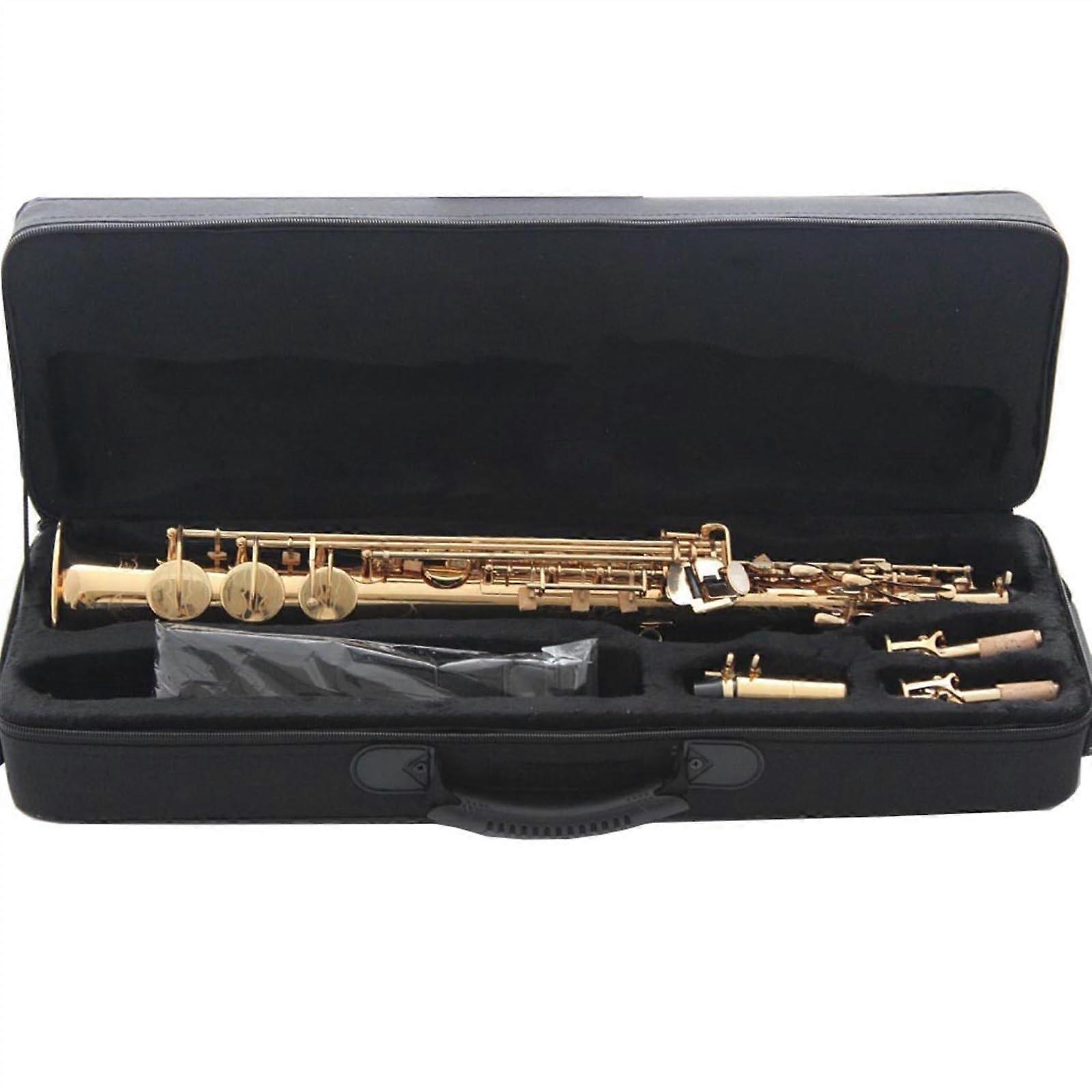 Gold Lacquer Straight B Flat Soprano Saxophone for Beginners with Case, Ready to Play