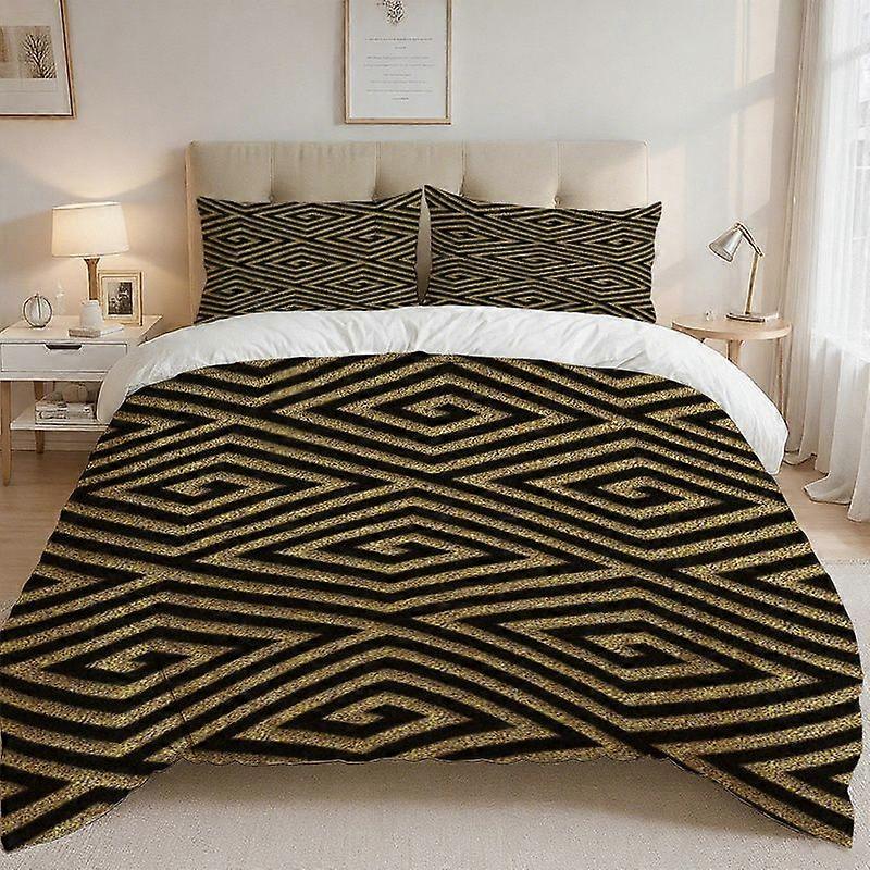 Black and Golden Geometric Pattern Printed Bedding Set  Soft Comfortable
