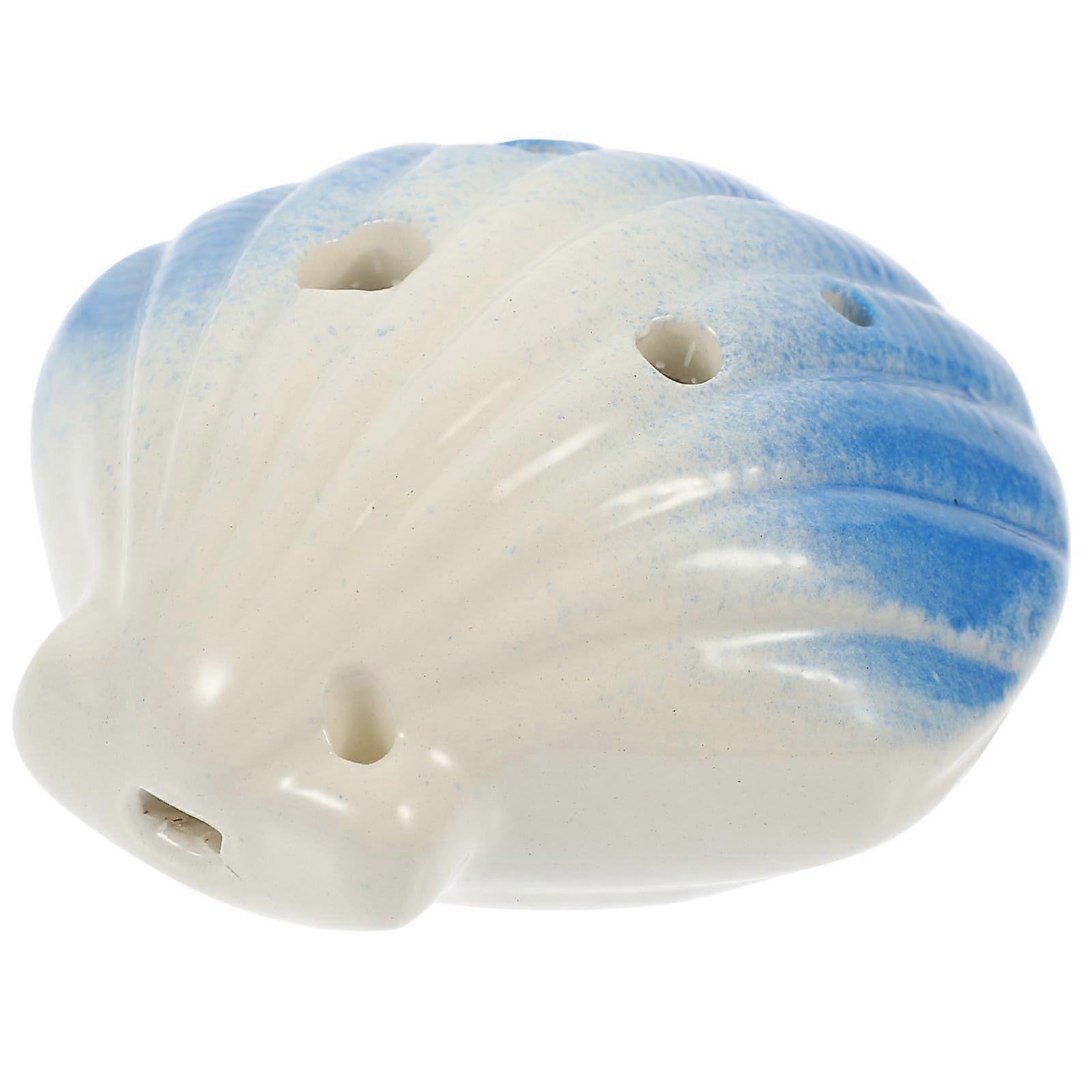 Blue Six Hole Ceramic Ocarina for Beginners with Cartoon Shell Design and Neck Strap