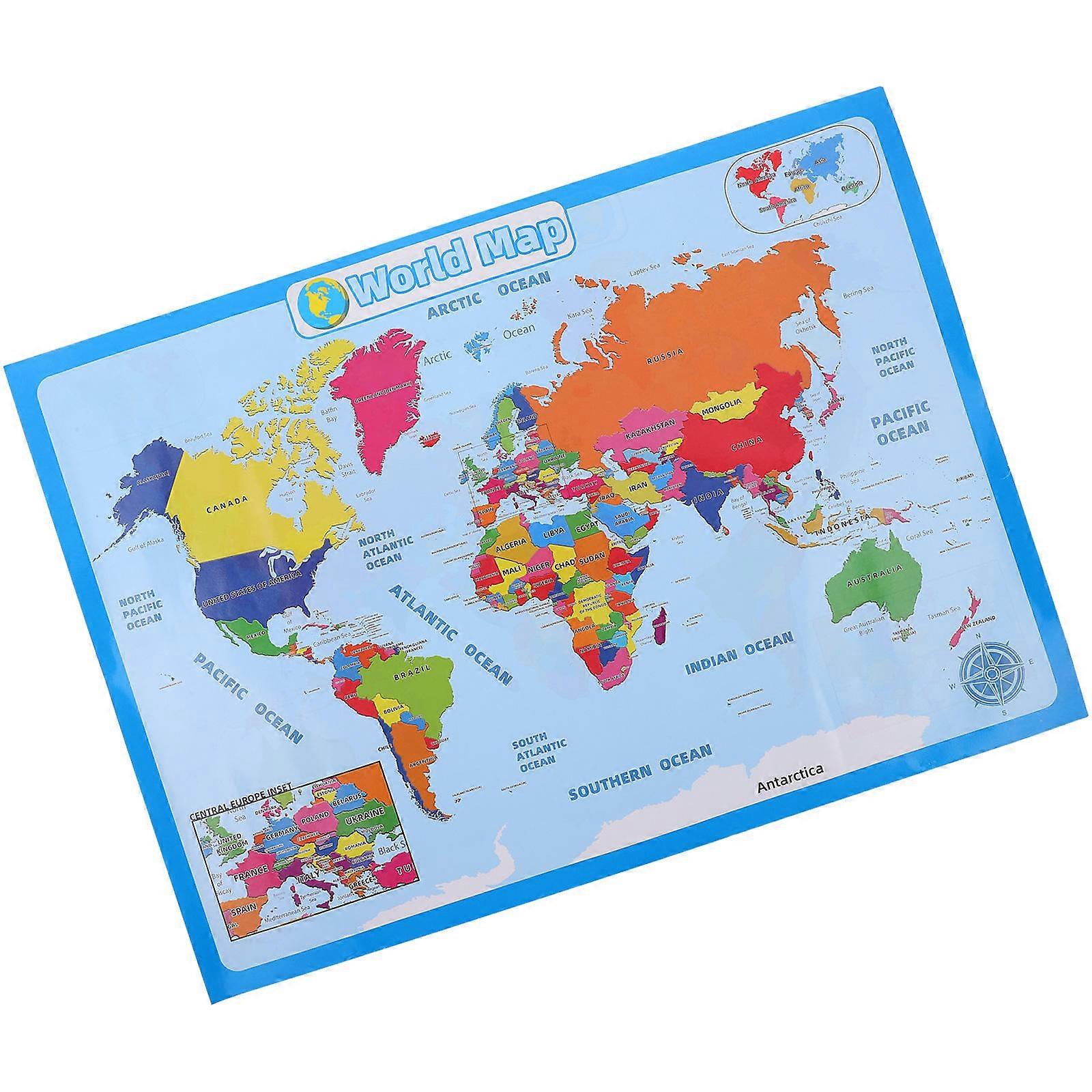 World Map Wear-Resistant Poster for Kids Educational Cognitive Learning 1 Sheet