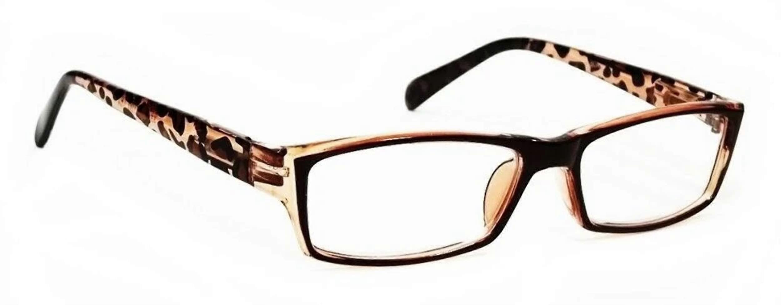 Women's Rectangular Reading Glasses +1.25 Brown Retro Frame with Comfortable Spring Hinges
