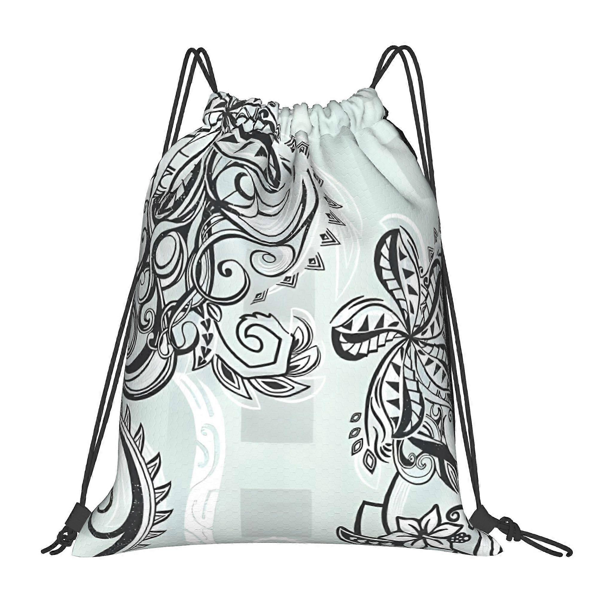 Mochila com cordão e estampas tribais havaianas e polinésias - Cqazw