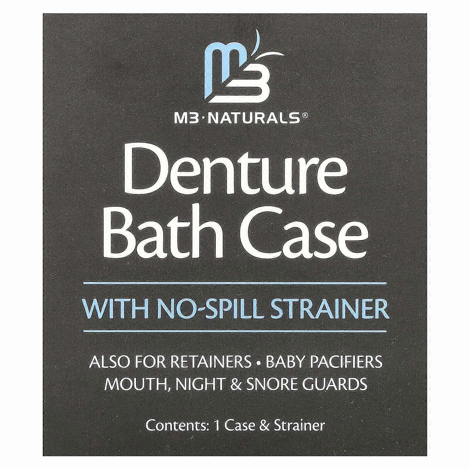 M3, Denture Bath Case with No Spill Strainer, 1 Set, 2-Pack
