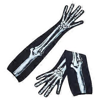1 Paar Halloween Totenkopf Geist Handschuhe Skelett Death Handschuhe Gruselige Party Requisiten (Lang)