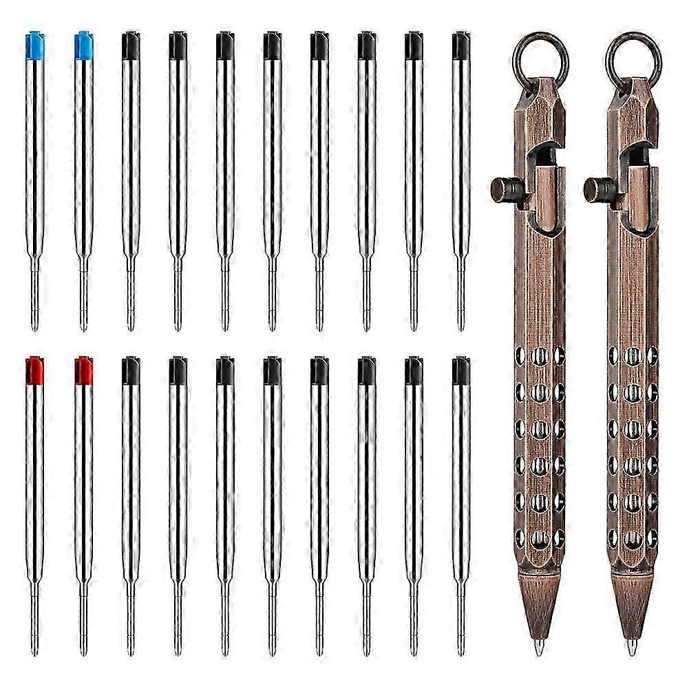 2Pack Bolt Action Pen Set, Hexagonal Solid Brass Pocket Pen with 20 Ballpoint Refills