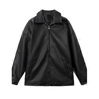 Men's Spring/Fall Korean-Style PU Leather Casual Baseball Jacket Youth Simple Biker Jacket