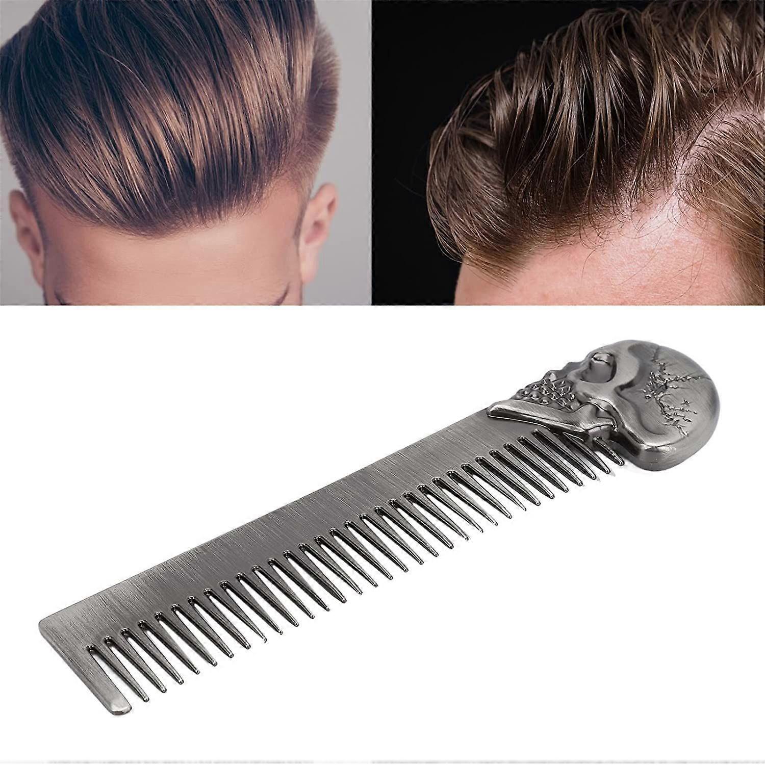 Pocket Metal Comb Skull Pattern Lightweight Prevent Static Pocket Beard Comb(Silver)