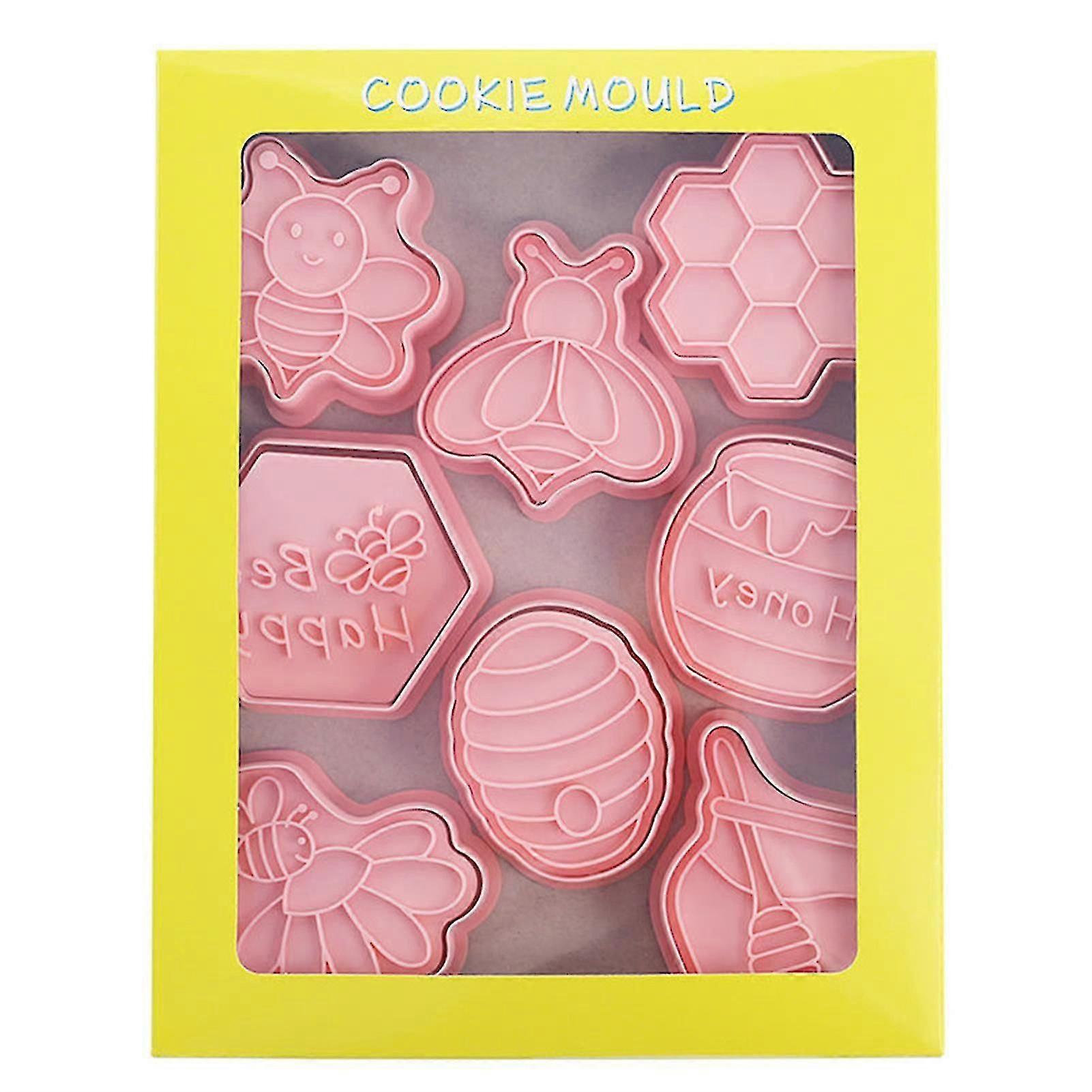 8pcs Cartoon Bee Cookie Stencil 3d Biscuits Stencil Plastic Baking Stencil