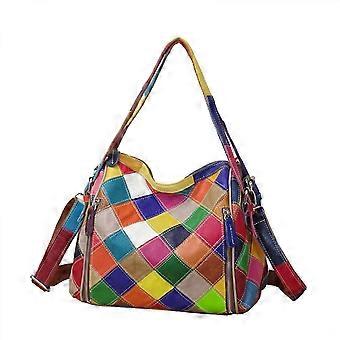 Genuine Leather Bag Shredded Leather Colorful Splicing Bag Shoulder Cross Cowhide Ladies Bag