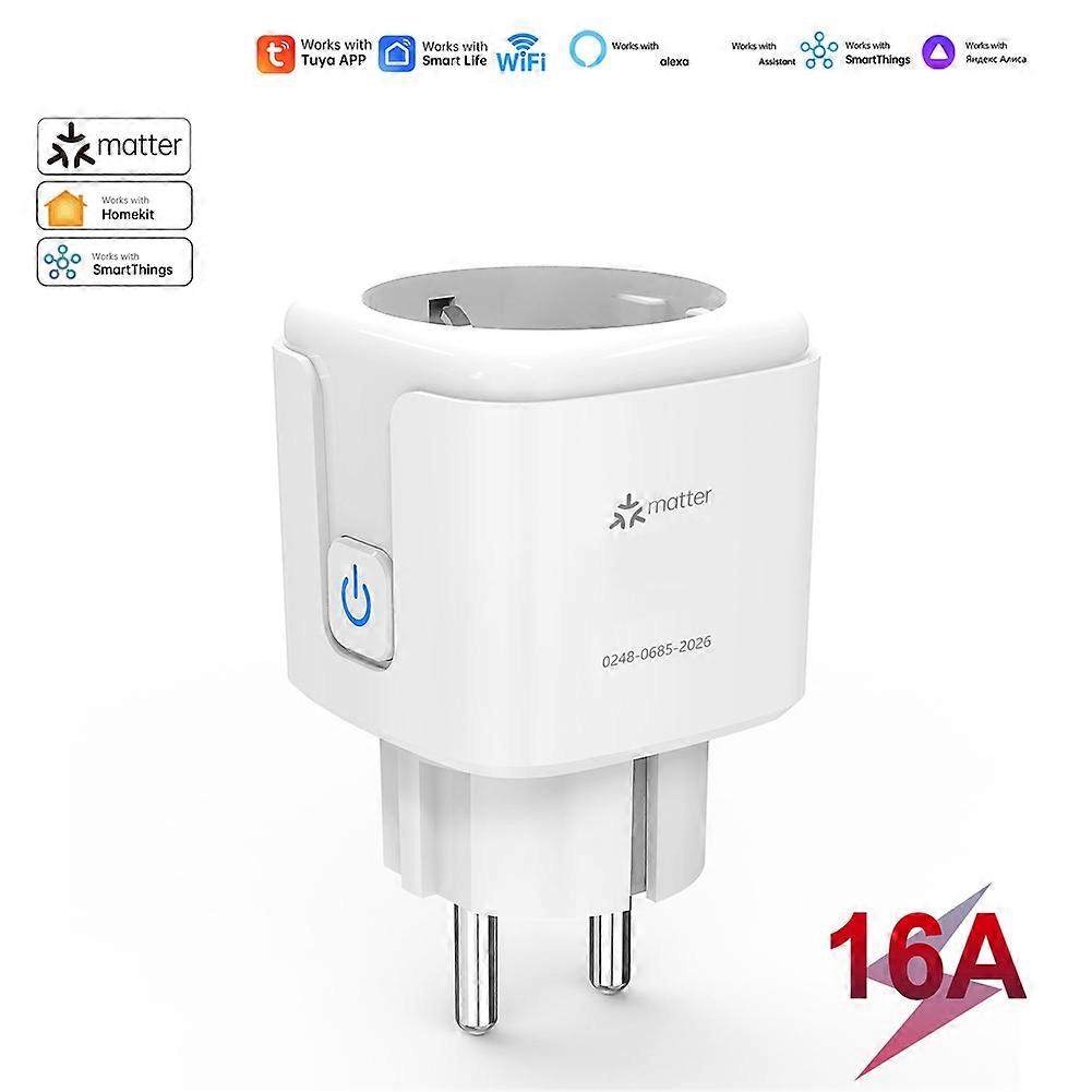 Tuya Matter Smart Plug Outlet with Voice Control Timer Function Smart Socket Outlet 16A with Metering EU Plug