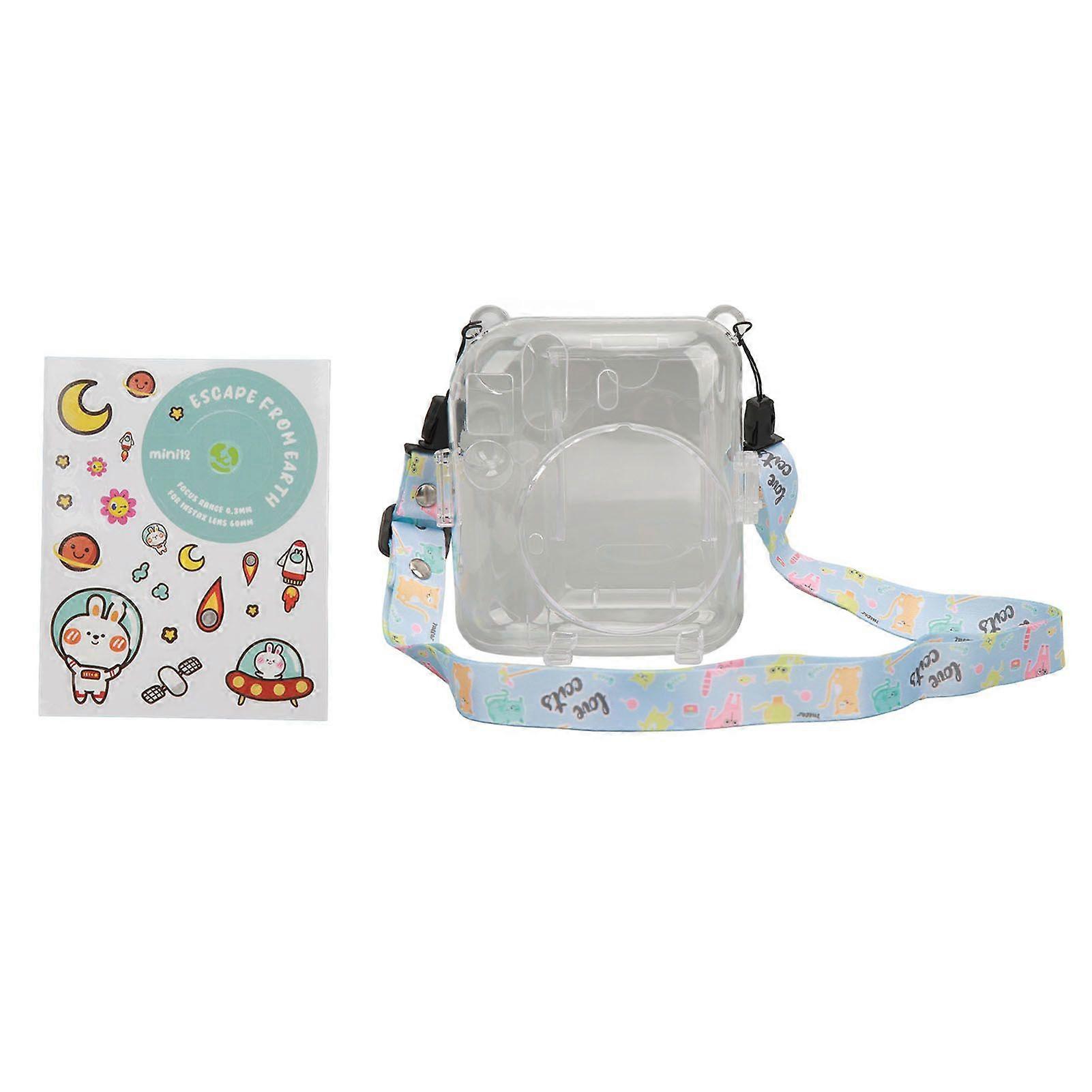 Instant Camera Case Kit Shoulder Strap Sticker Camera Case Durable Camera Protective Clear Case Compatible With Instax Mini 12 Blue