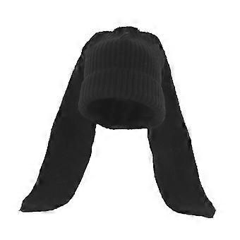 Gorro de inverno quente de tricô com orelhas de coelho, respirável e macio, ideal para mulheres que gostam de atividades ao ar livre. Preto.