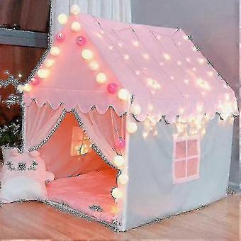 Lasten puuvillainen leikkiteltta LED-lumivaloilla - Castle Fairy Playhouse -lahja tytöille ja pojille