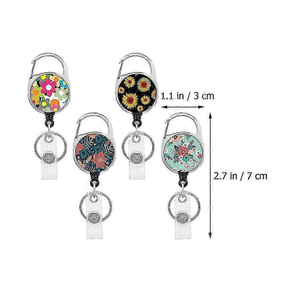 Easy Pull Badge Holder Flower Pattern 4Pcs Name Cards Buckles for Work