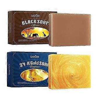 Essential Oil Soap Bars kit - African Black Soap & 24K Gold Soap,Hand Made Face Body Bath Cleansing Soap Bars Skin Care Products Gift Set