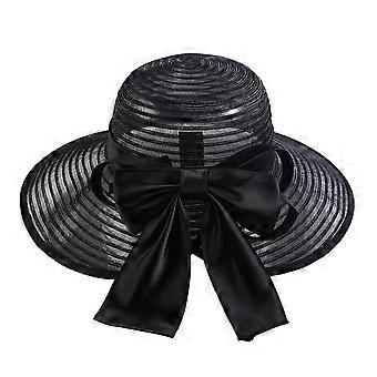 Women Hat Black Wide Brim Sunshade Hat with Decorative Bowknot
