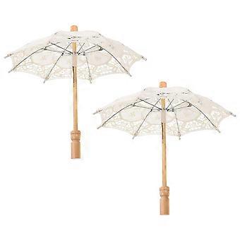 Lace Umbrellas Wedding Bridal Parasol for Decor 2Pcs Elegant Cotton Wood Beige