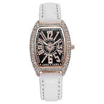 Big Digital Faceted Watch for Ladies, Wine Barrel Type Leather Diamond-studded Wristwatch with Casual Business Design