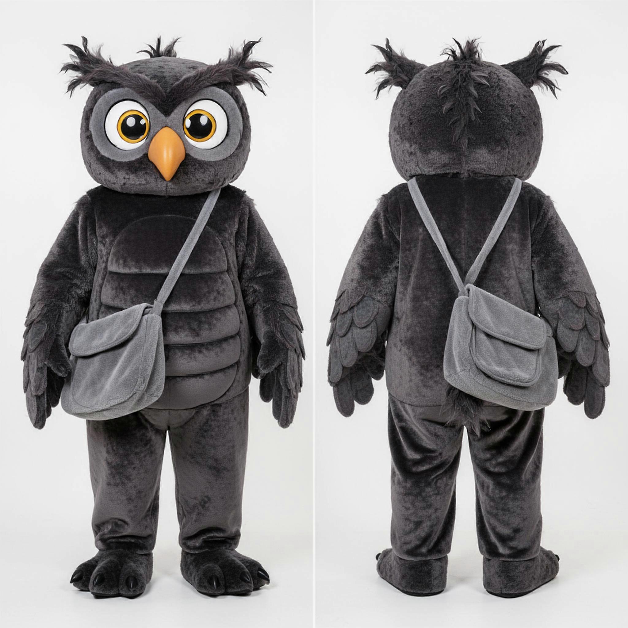 MASTICOT Charcoal Gray Feathered Owl Mascot