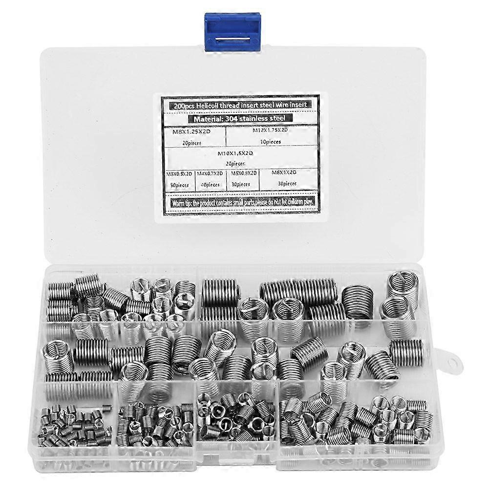 200pcs 304 Stainless Steel Thread Insert M3-M12 Inner Thread Insert Assorted Set