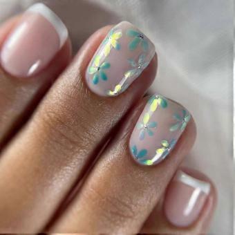 24pcs Short Square Floral Press On Nails