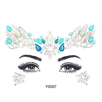 Veeki 1PCS  Luminous Face Jewels Crystal Glitter Stickers , Makeup Green Halloween Rainbow Tears Glow In Dark Rave Accessories