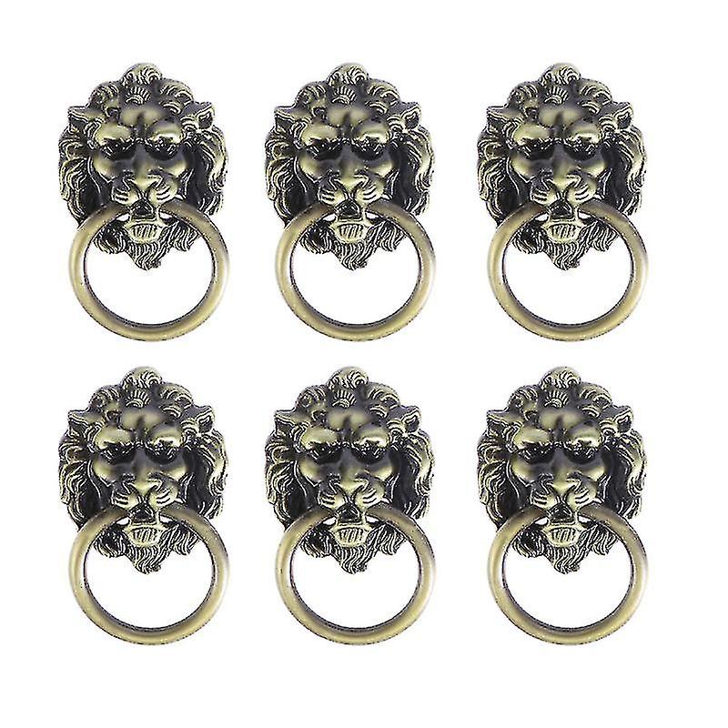 6pcs Drawer Cabinet Lion Head Pull Handle Knobs With Drawer Ring Door Rings Pull Handle Knobs For Home Bronze