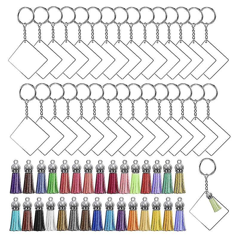 120 Pcs Square Acrylic Blanks Tassels Set Including Acrylic Blanks Silver