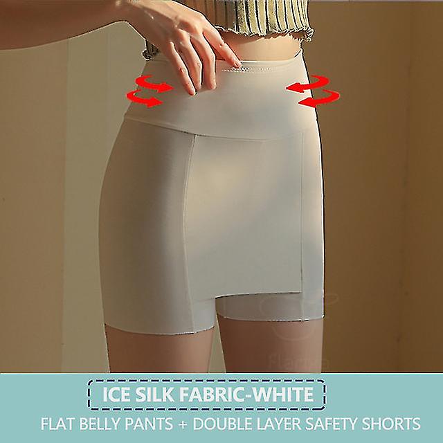 Ice Silk High Waist Women Waist Trainer Boxer Double Layer Shorts Under The Skirt Safety Pants Tummy Women's Shapewear -e
