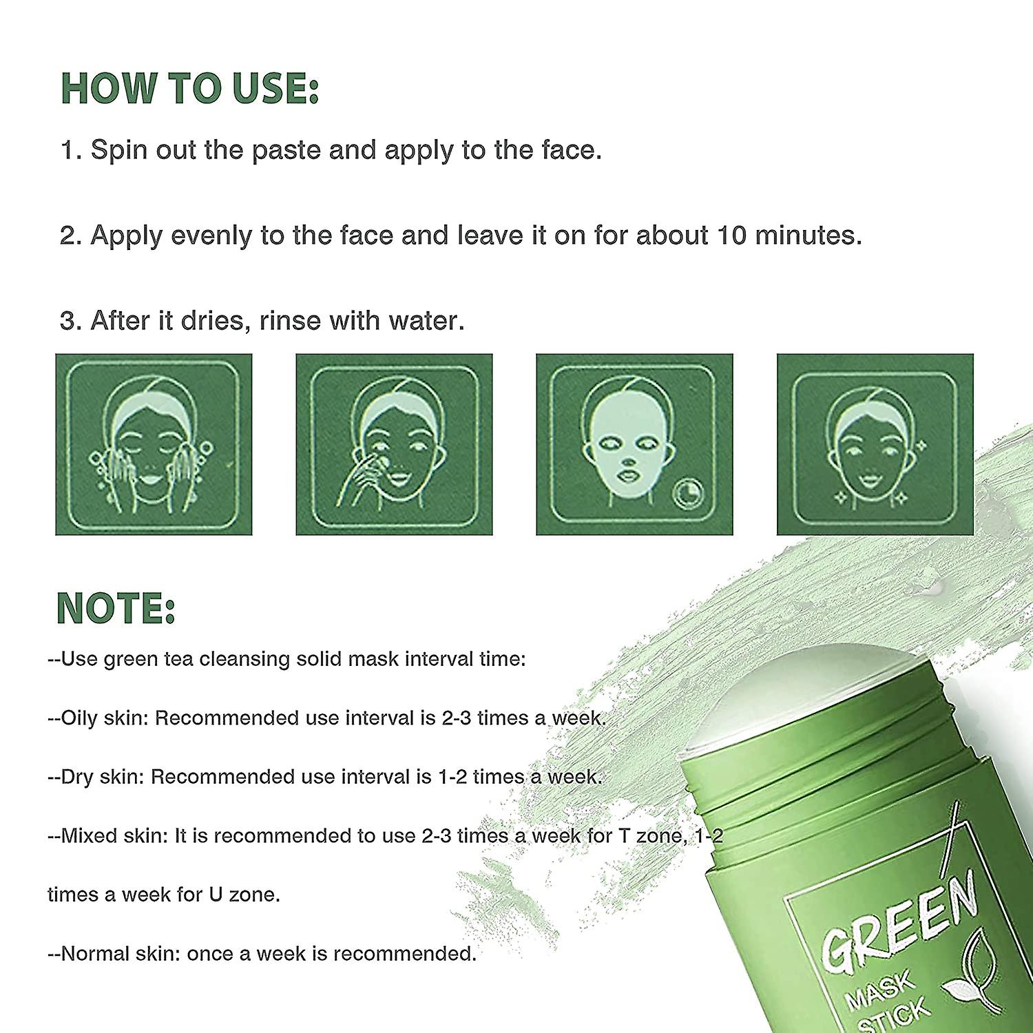 Green Tea Mask Stick, 2 Pack Green Tea Cleansing Mask Stick, Green Mask