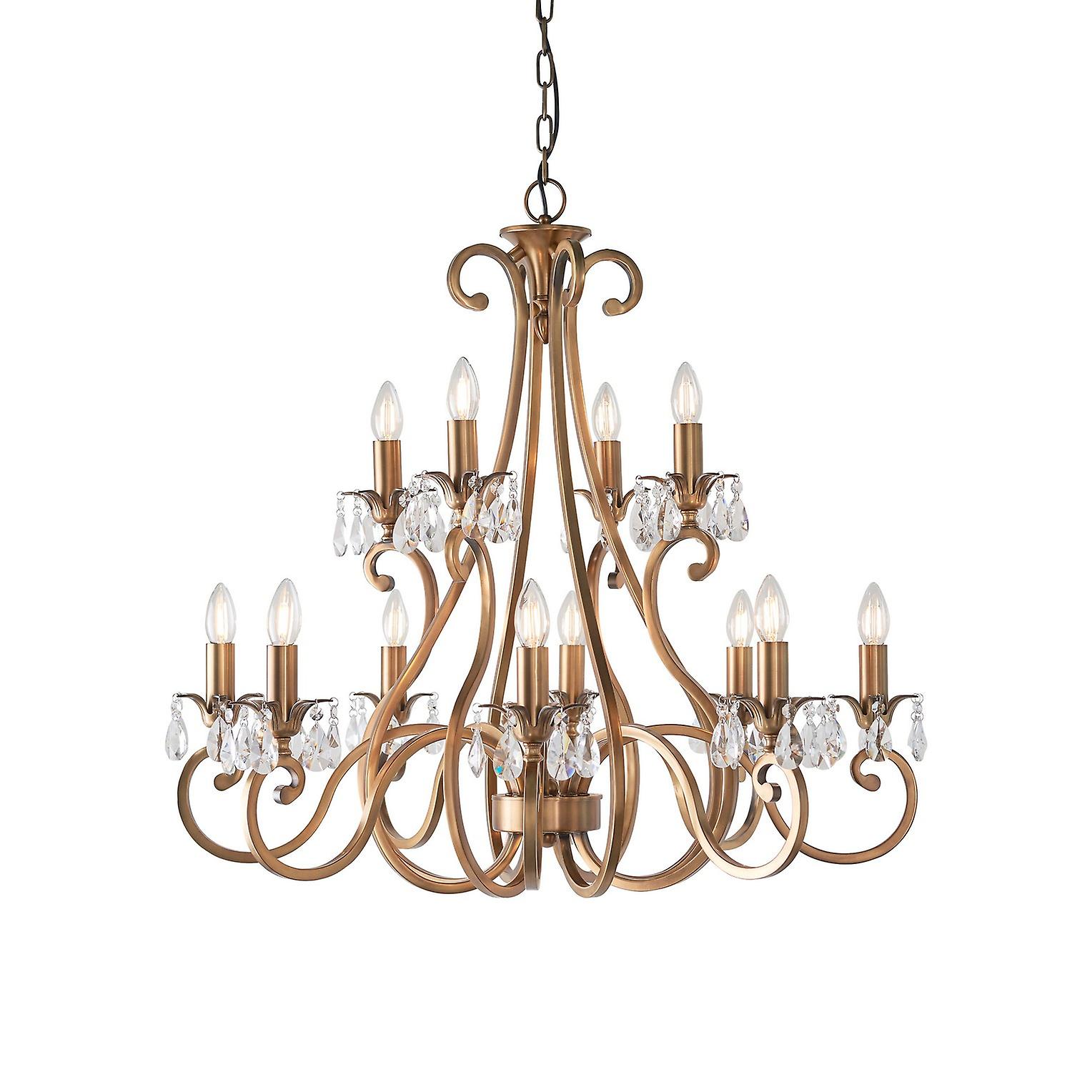 Oksana 12 Light Chandelier Antique Brass Finish, E14