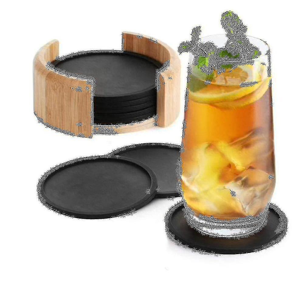 Felt Coasters Round For Glasses - Set Of 8 Incl. Box - Design Glass Coasters In Dark Gray For Drinks, Cups, Bar, Glass - Table Coasters Felt Coas