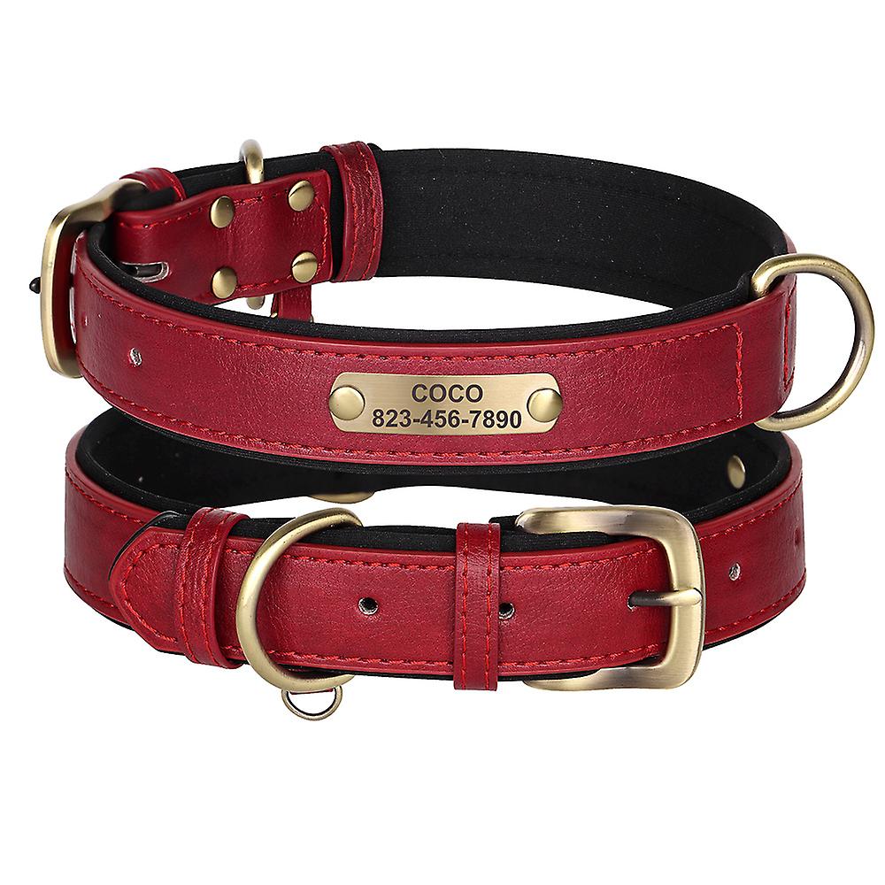 Customized Leather Id Nameplate Dog Collar Soft Padded Dogs Collars Engraved Dog Name Collar For Small Medium Large Dogs